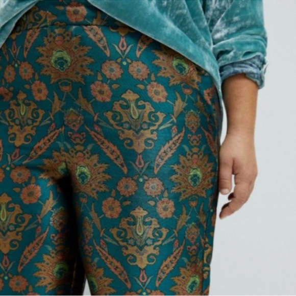 Anthropologie | Maeve Melyssa Teal Jacquard Trousers Sz L - Picture 3 of 8